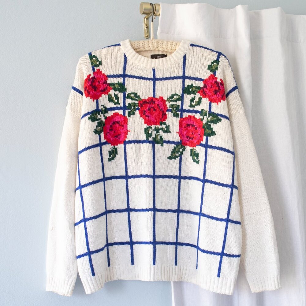 Vintage Floral & Plaid Sweater